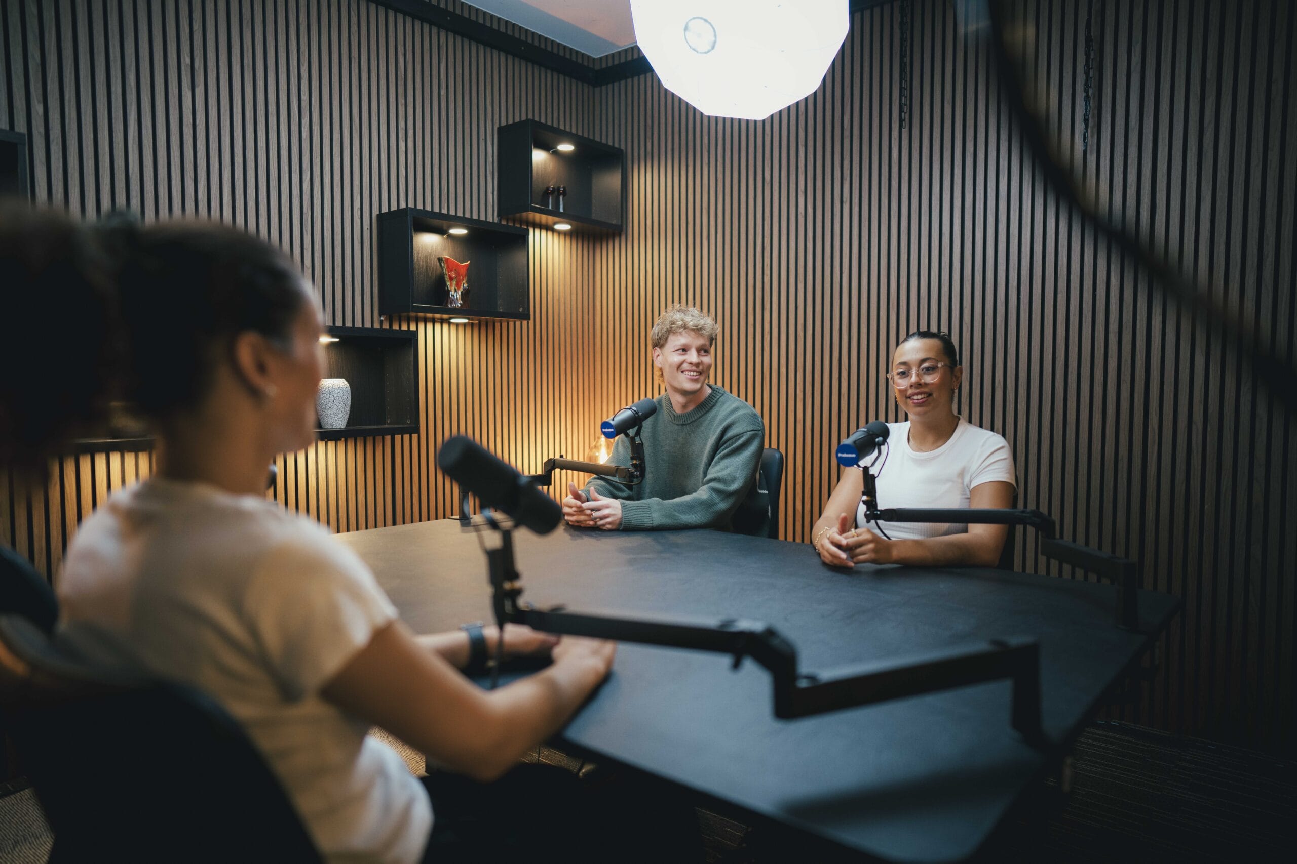 Christian and Talietha recording a podcast at Podwave Studios West Leederville